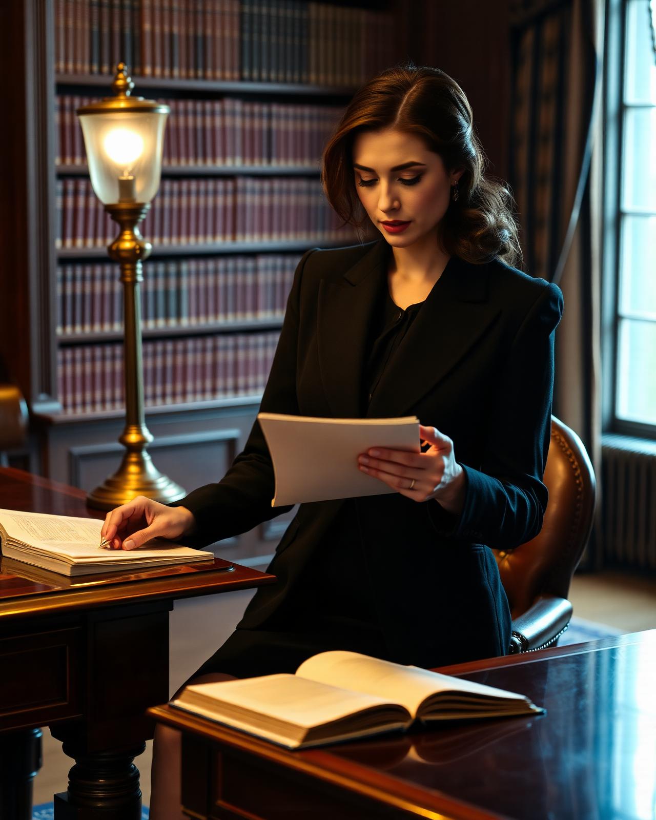 Elegant executive working in a classical library